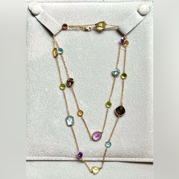 NEVER WORN 14K GOLD 30″ MULTI STONE NECKLACE - Picture 2 of 7
